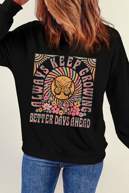 Graphic Round Neck Long Sleeve Sweatshirt.