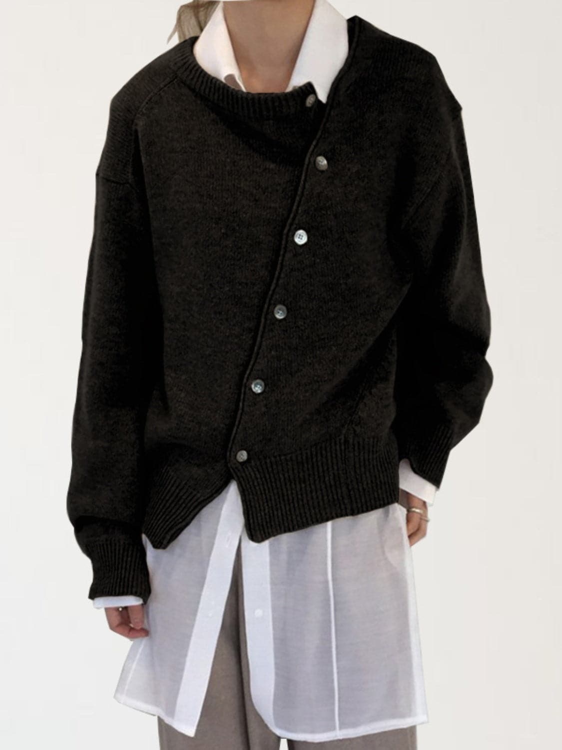 Dropped Shoulder Buttoned Cardigan.