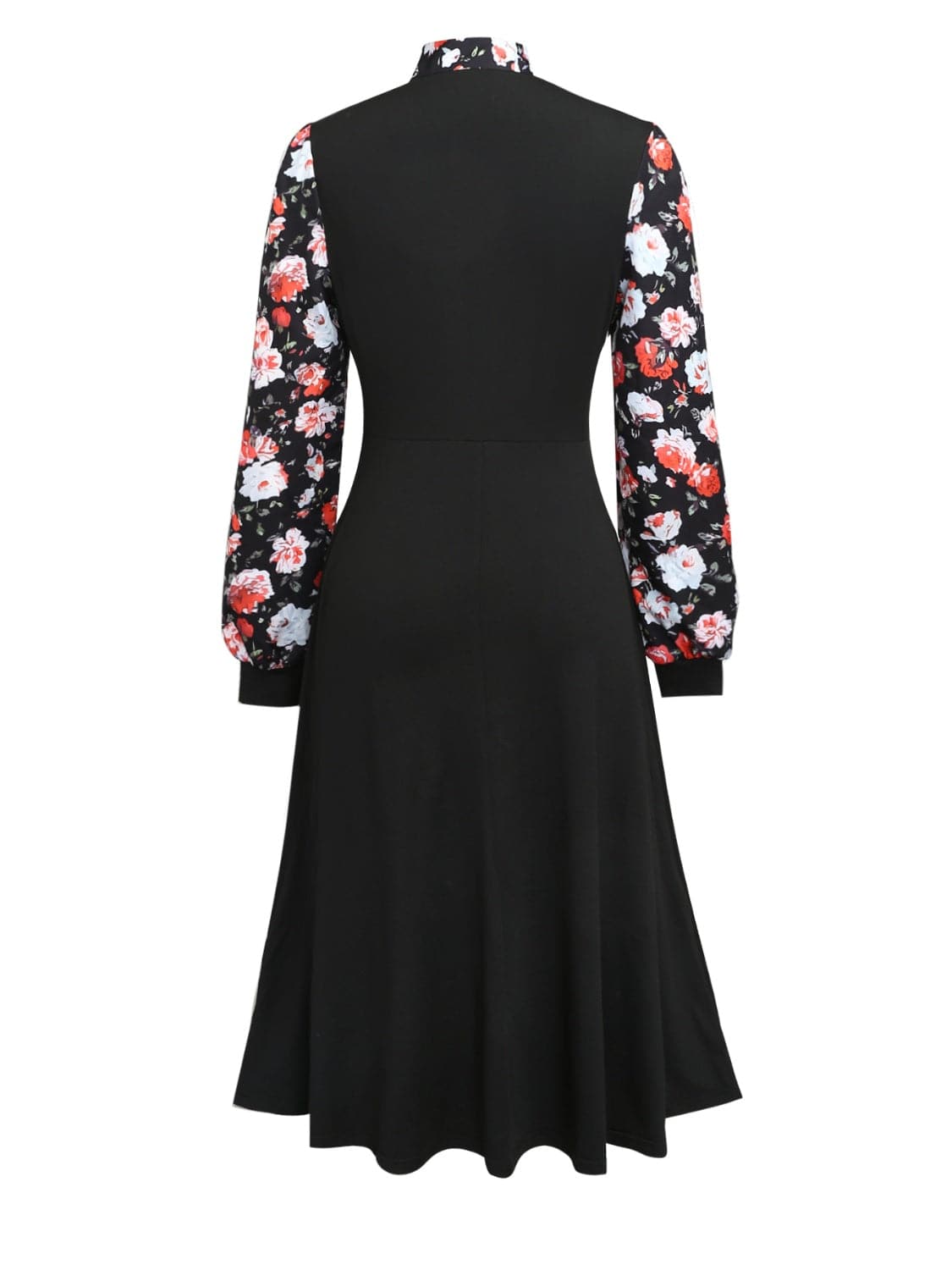 Printed Tie Neck Long Sleeve Midi Dress.