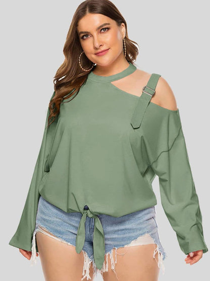 Plus Size Cold-Shoulder Tied Top.