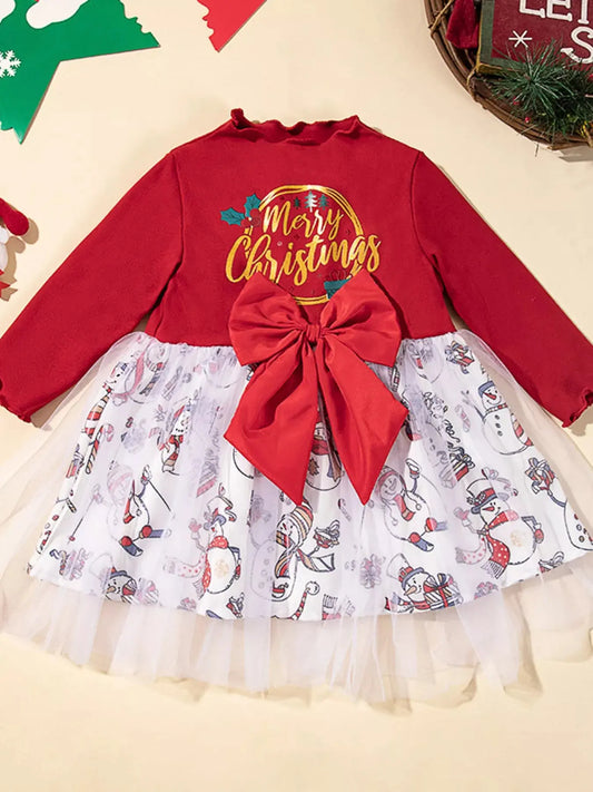 Children's Christmas Snowman Print Tulle Dress Simply Love
