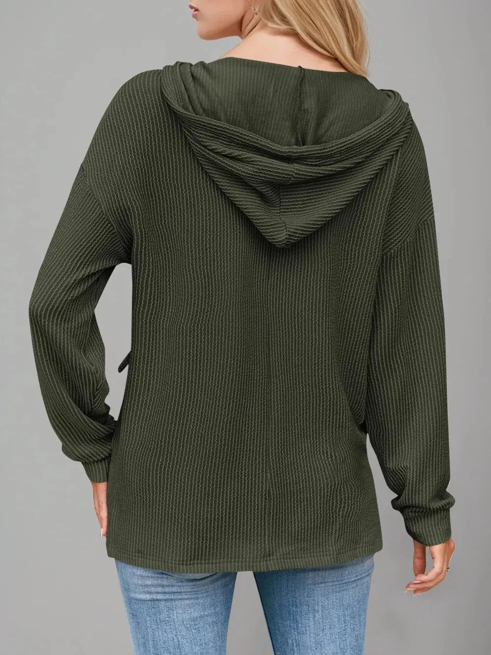 Double Take Drawstring Dropped Shoulder Long Sleeve Hoodie - Love Salve