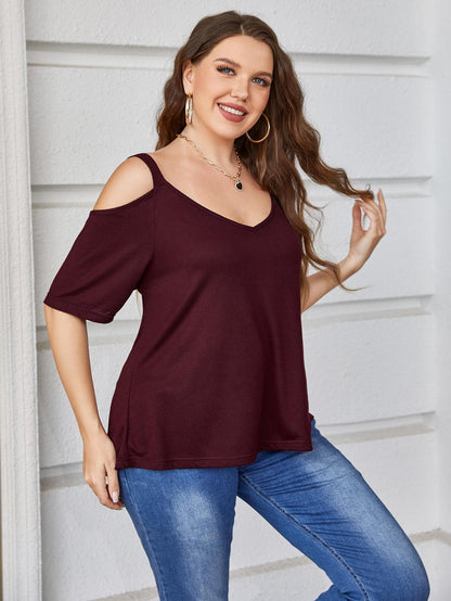 Plus Size V-Neck Cold-Shoulder Blouse.