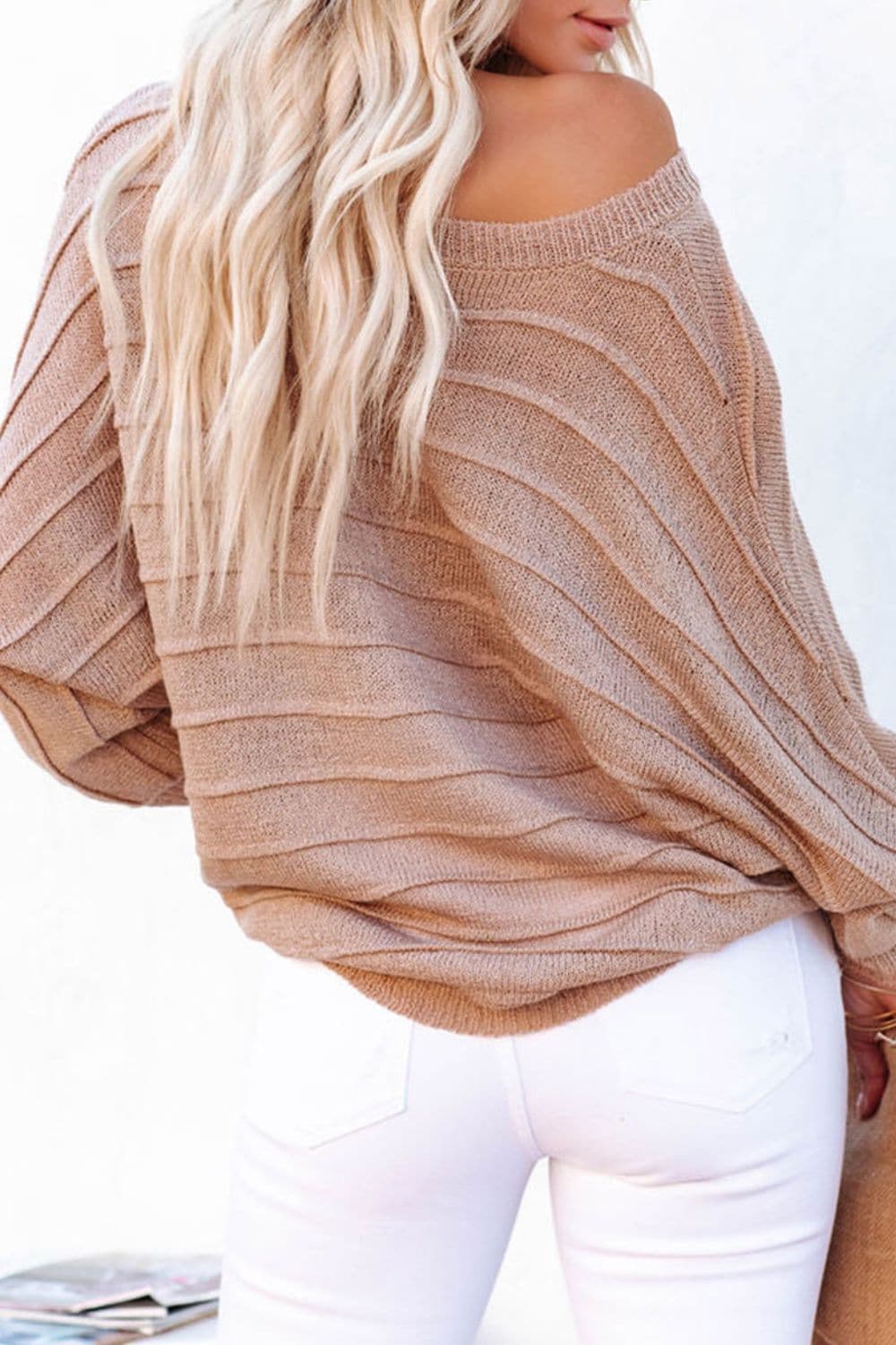 Striped Ribbed Trim Round Neck Sweater.