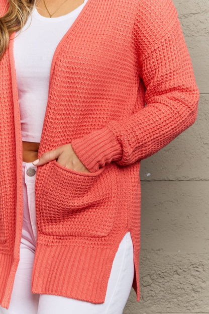 Zenana Bright & Cozy Full Size Waffle Knit Cardigan.