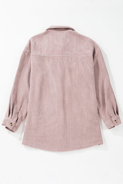 Light Pink Corduroy Flap Pocket Button Up Shacket