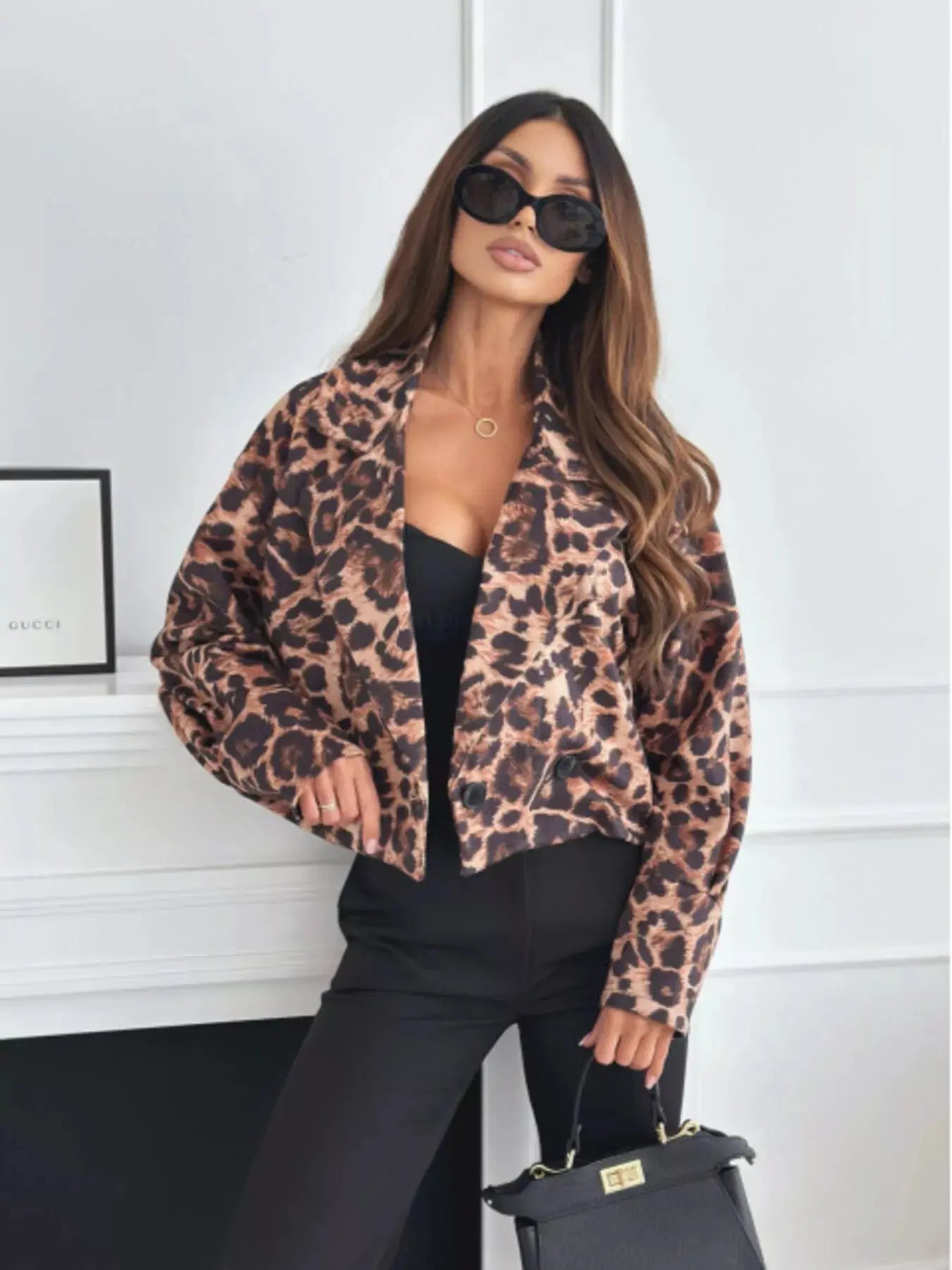 Leopard Print Cropped Blazer Simply Love