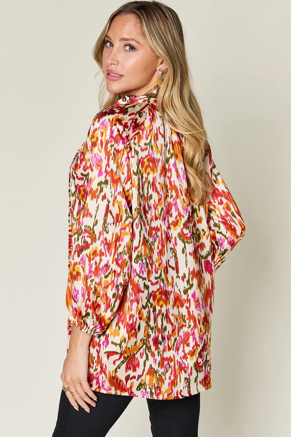 Double Take Full Size Printed Button Up Long Sleeve Shirt - Love Salve
