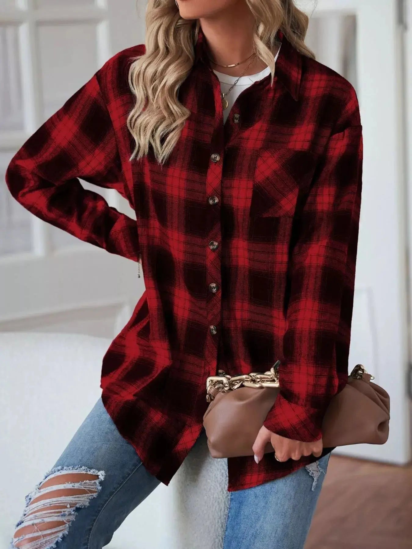 Casual Plaid Button Up Shirt Simply Love