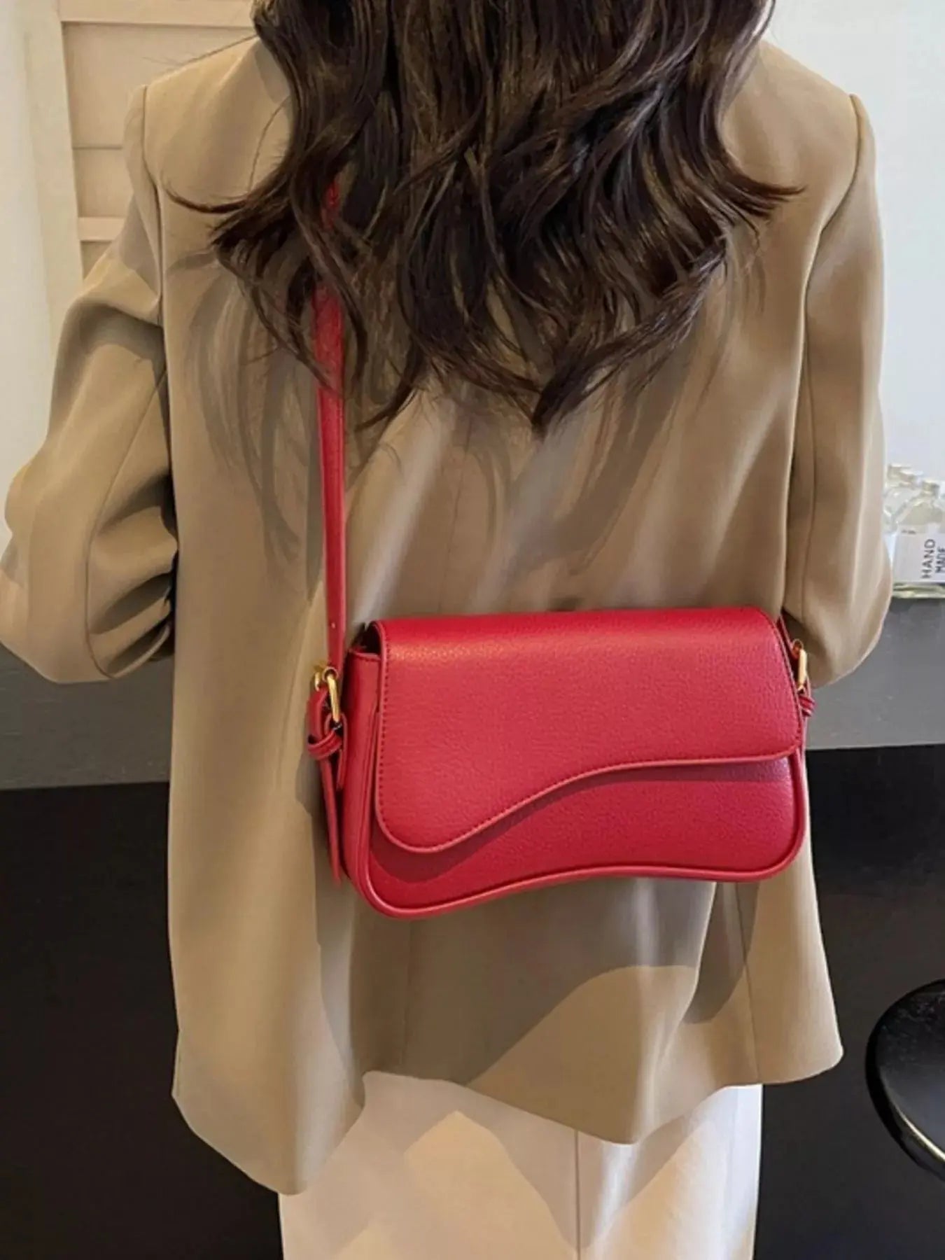 Solid Color Leather Crossbody Bag Simply Love