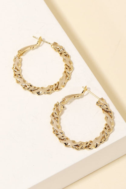 Twisted elegance chain latch hoop earrings