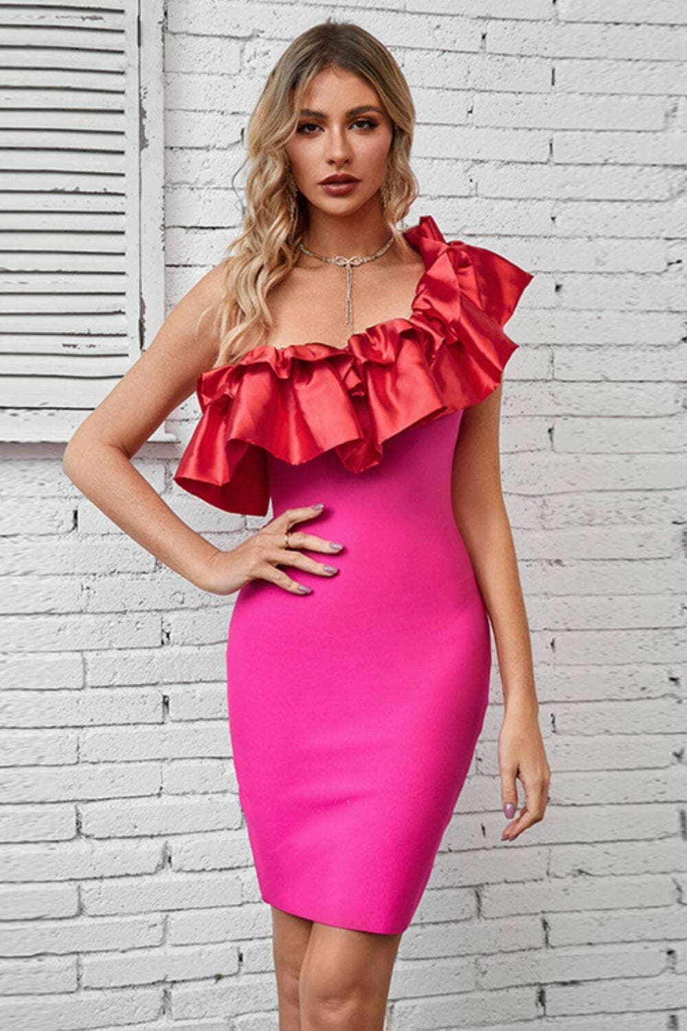 Ruffled One-Shoulder Bodycon Dress.