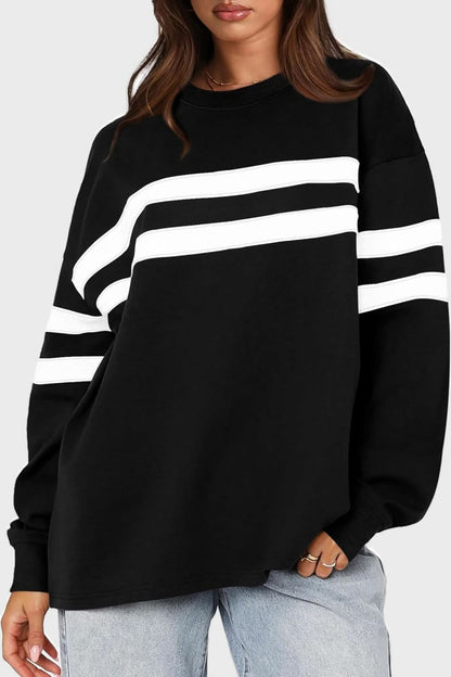 Cozy striped dropped shoulder sweatshirt with round neck