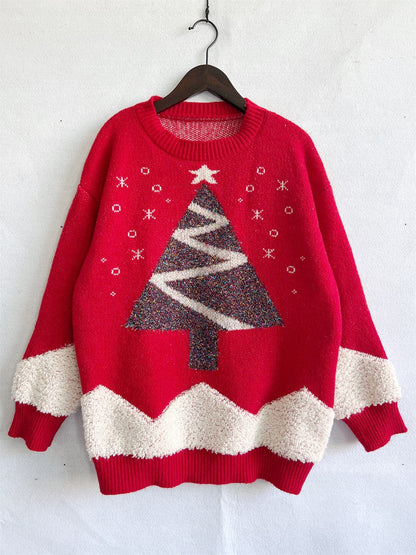 Christmas Tree Graphic Dropped Shoulder Sweater.