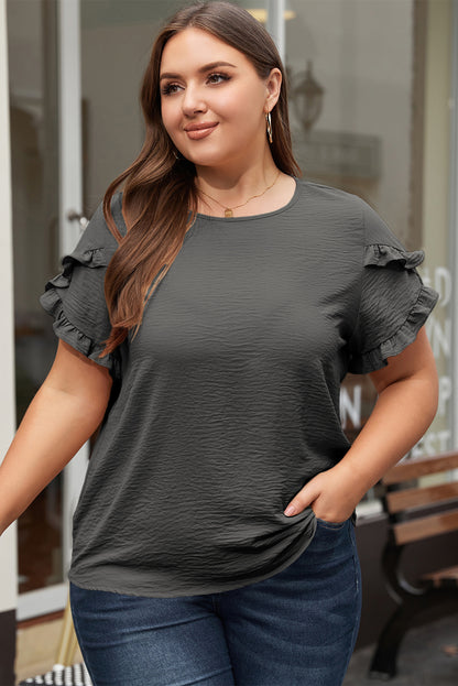 Chic dark grey ruffled plus size top for effortless elegance