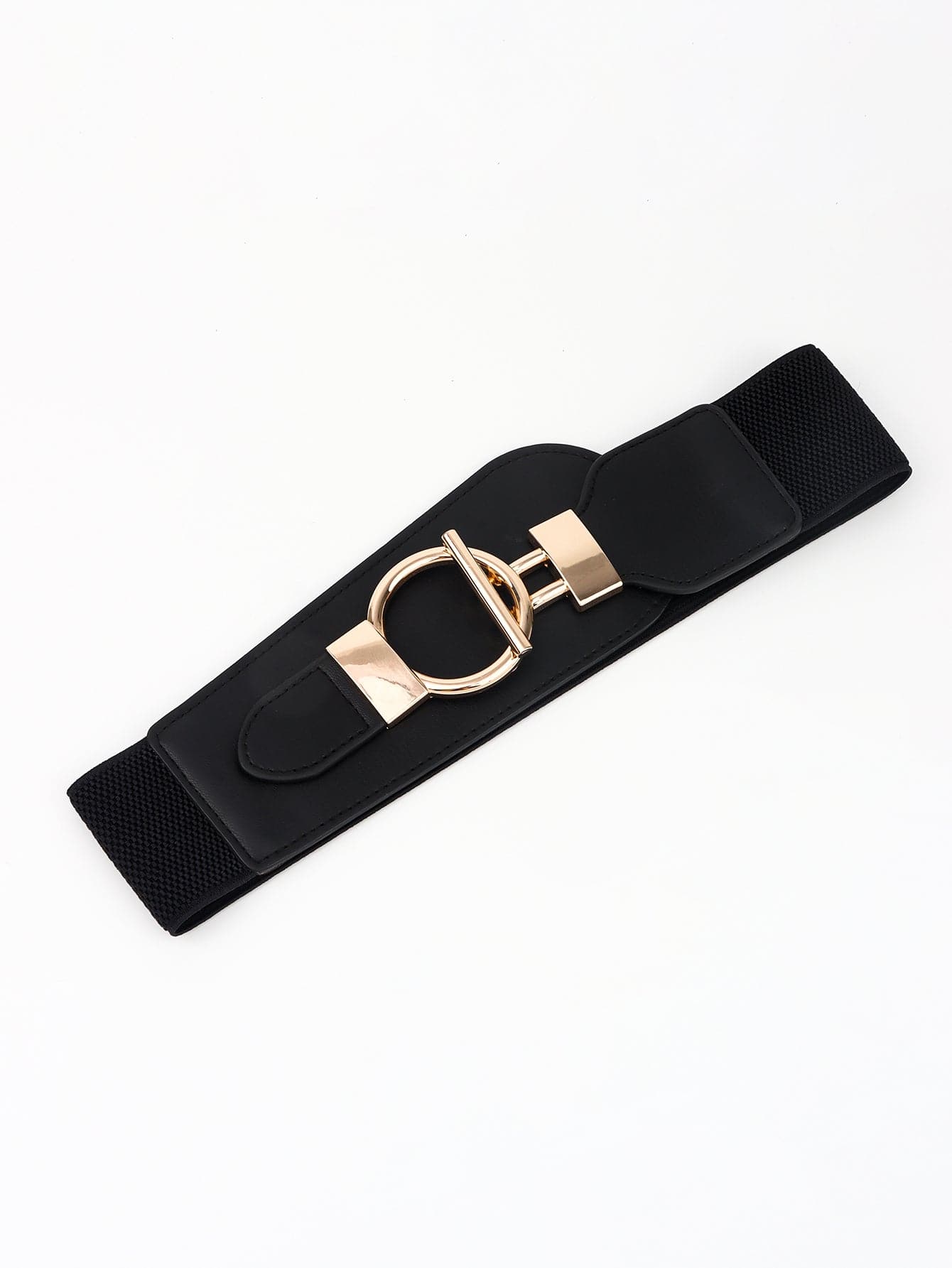 PU Elastic Wide Belt with Alloy Buckle.