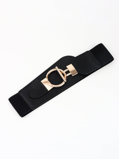 PU Elastic Wide Belt with Alloy Buckle.