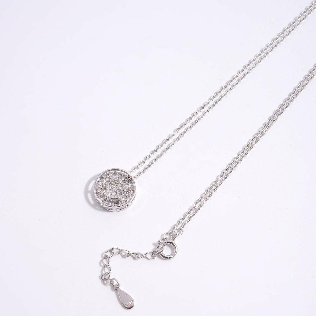 925 Sterling Silver Zircon Smiley Face Necklace.