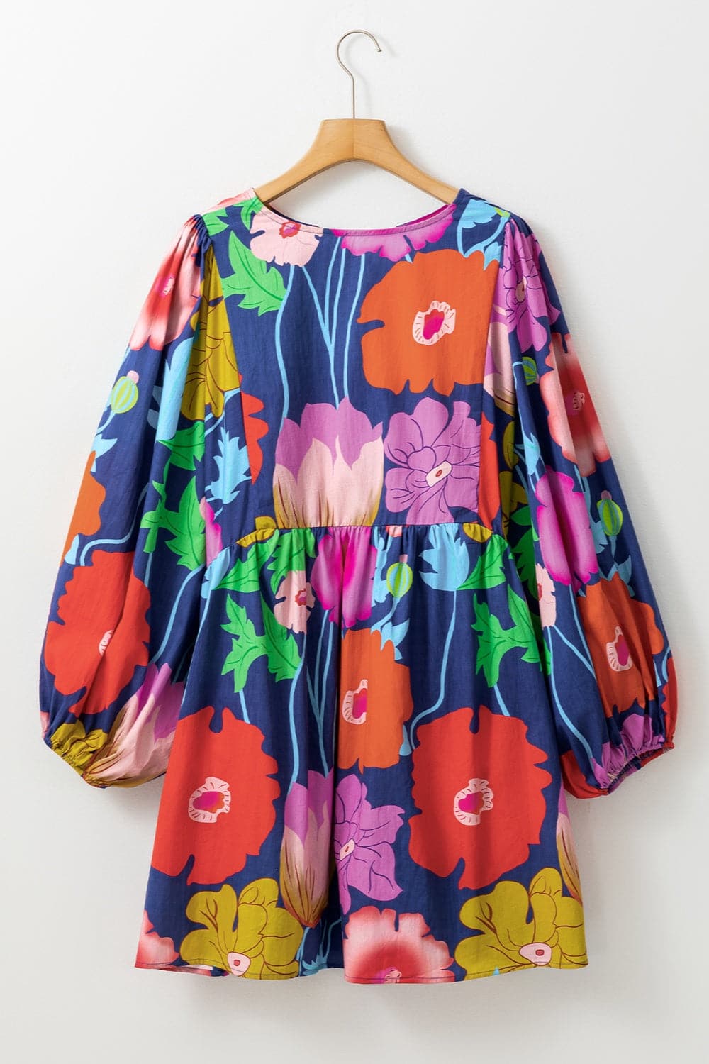 Plus Size Printed Tie Neck Long Sleeve Dress.