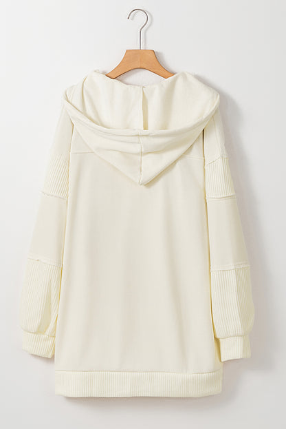 Beige knit patchwork hooded coat