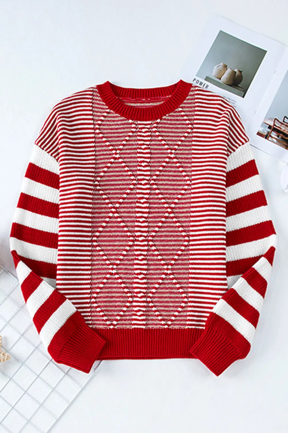 Emily Stripe Textured Sweater for Women with Dropped Shoulder Design and Cozy Comfort - Love Salve 