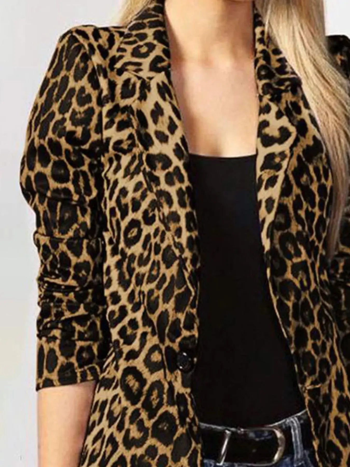 Leopard Print One Button Blazer Simply Love