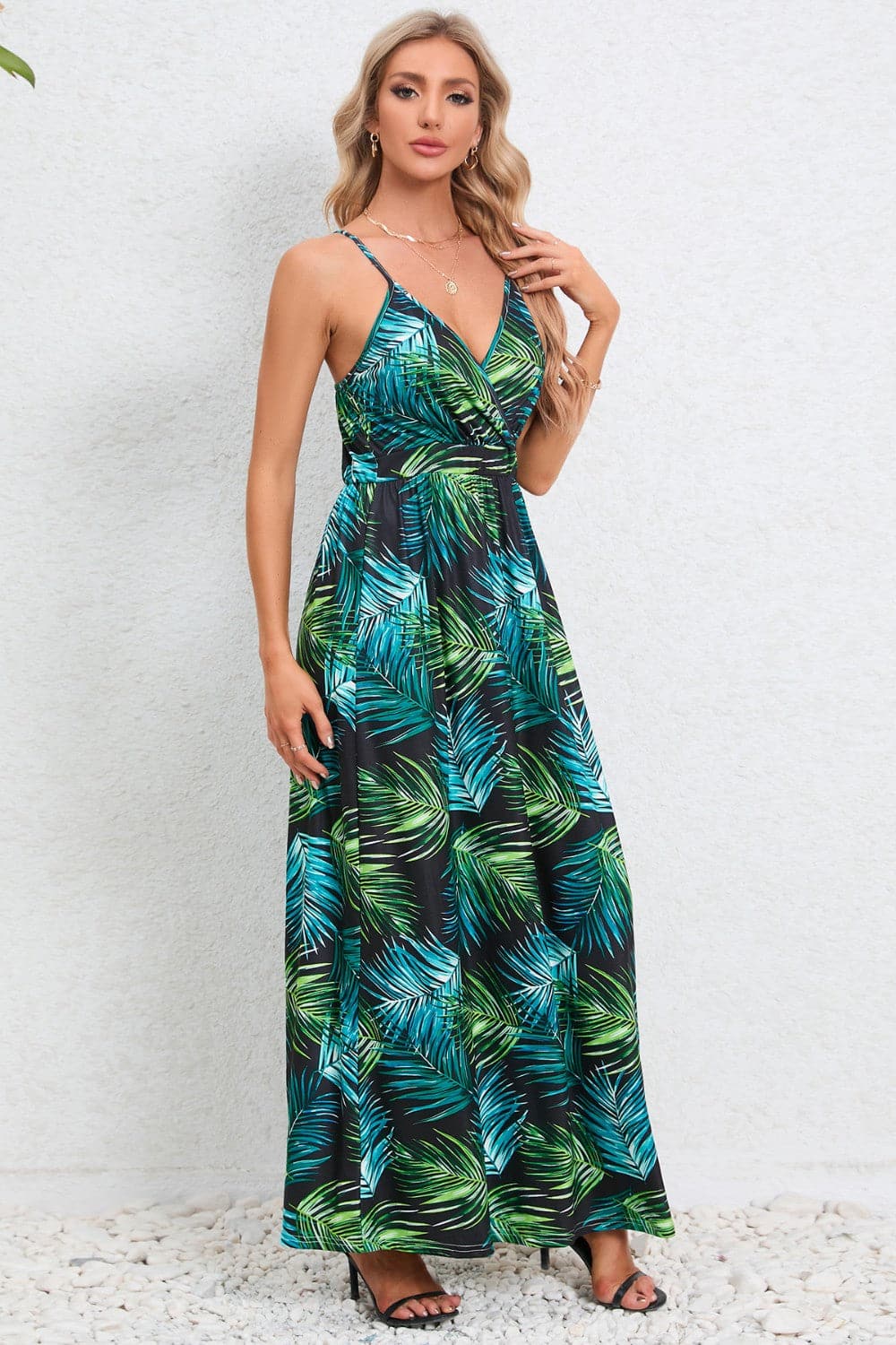 Printed Surplice Maxi Cami Dress.