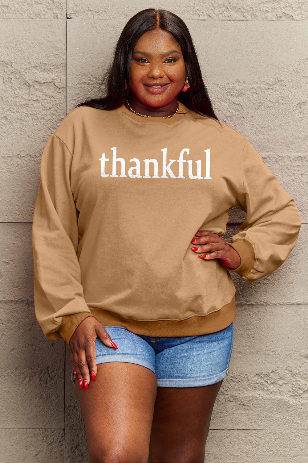 Simply Love Full Size THANKFUL Graphic Sweatshirt.