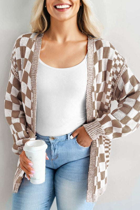 Dear-Lover Brown Checkered Women's Plus Size Open Front Cardigan - Fall Style Dear-Lover Dropshipping
