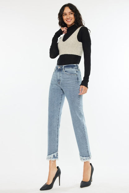 Kancan edgy raw hem high rise straight leg jeans