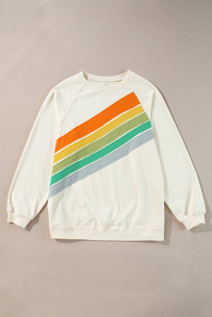 Vibrant plus size white rainbow raglan sweatshirt for stylish comfort