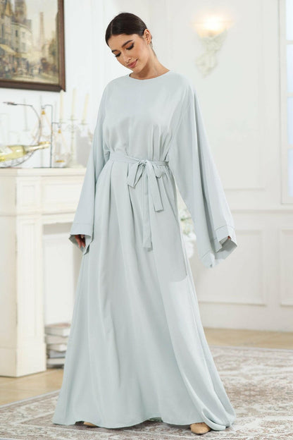 Round Neck Kimono Sleeve Tie Waist Dress.