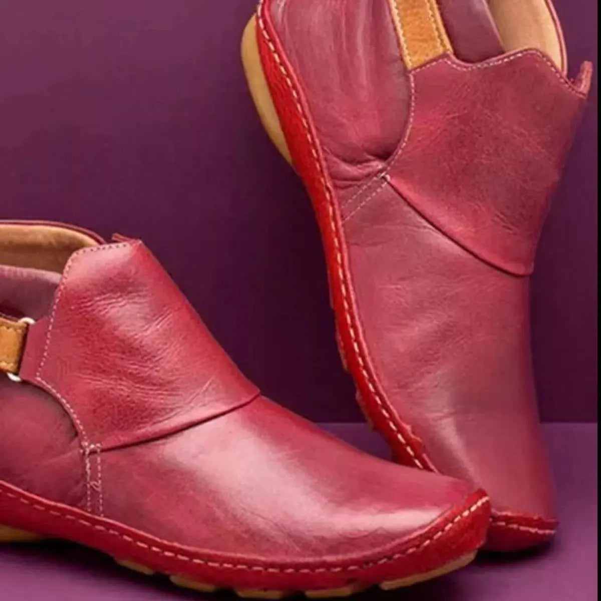 Women PU Leather Ankle Boots Flat Heel Rubber Sole Simply Love