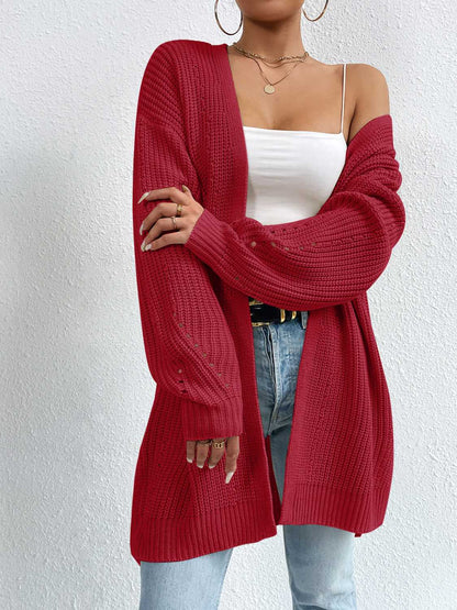 Open Front Dropped Shoulder Slit Cardigan.