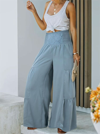 Smocked trousers with elastic waist