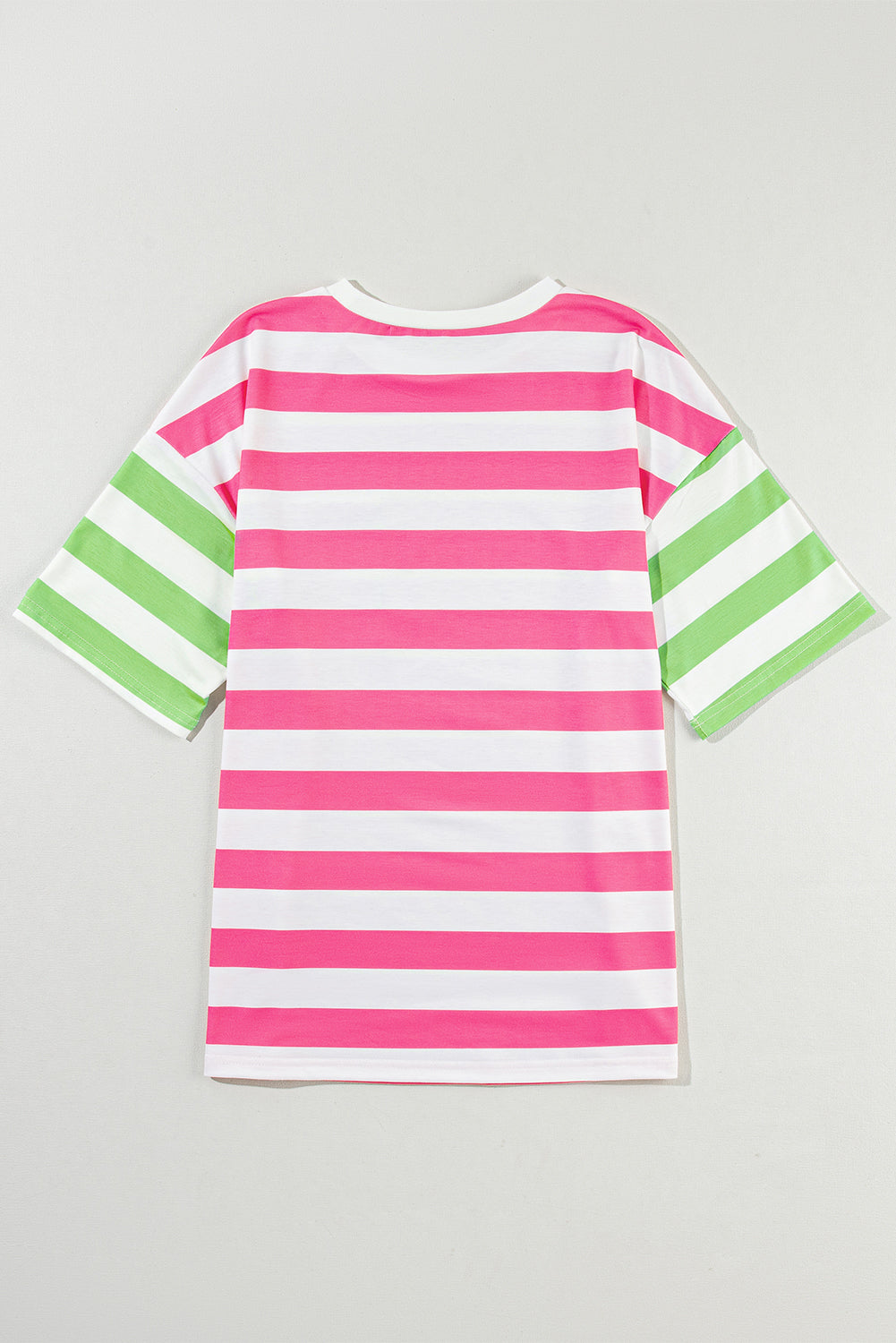 Chic pink striped drop sleeve tee with patch pocket detail