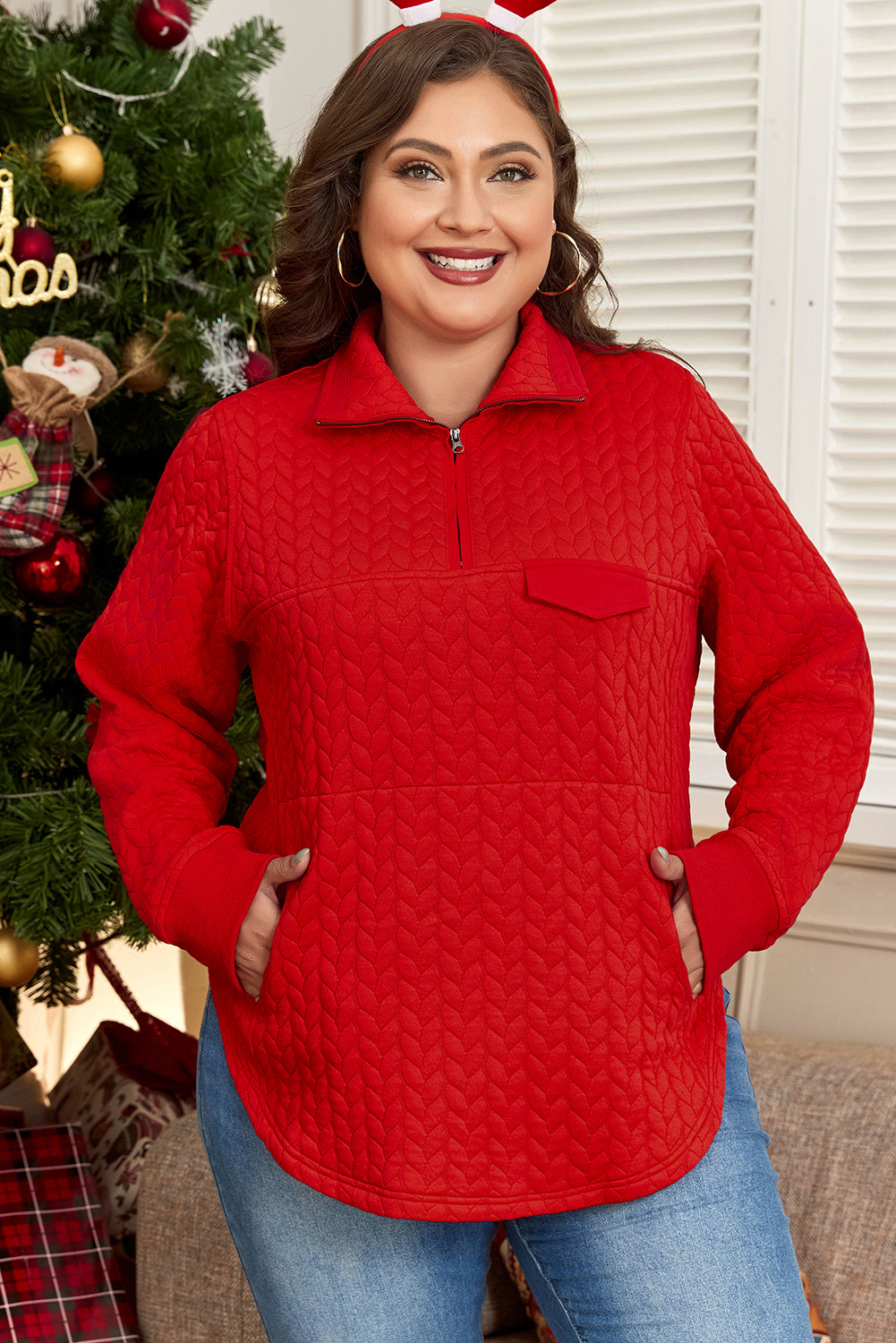 Tomato red plus size pullover