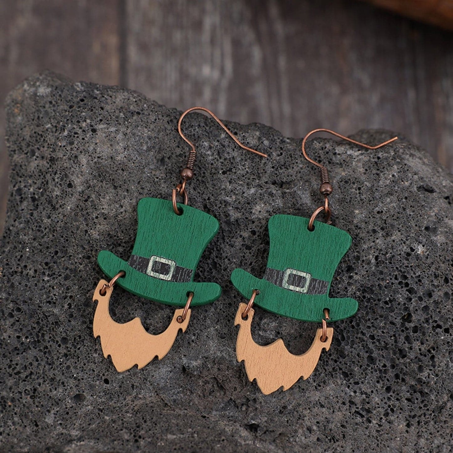 Wooden Hat Shape Dangle Earrings.