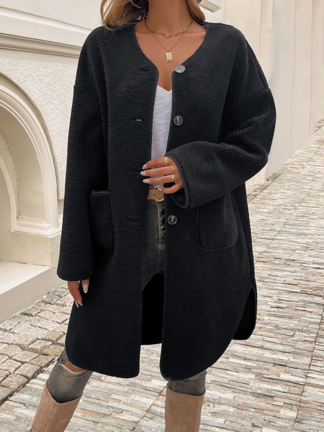 Chic button-up long sleeve coat