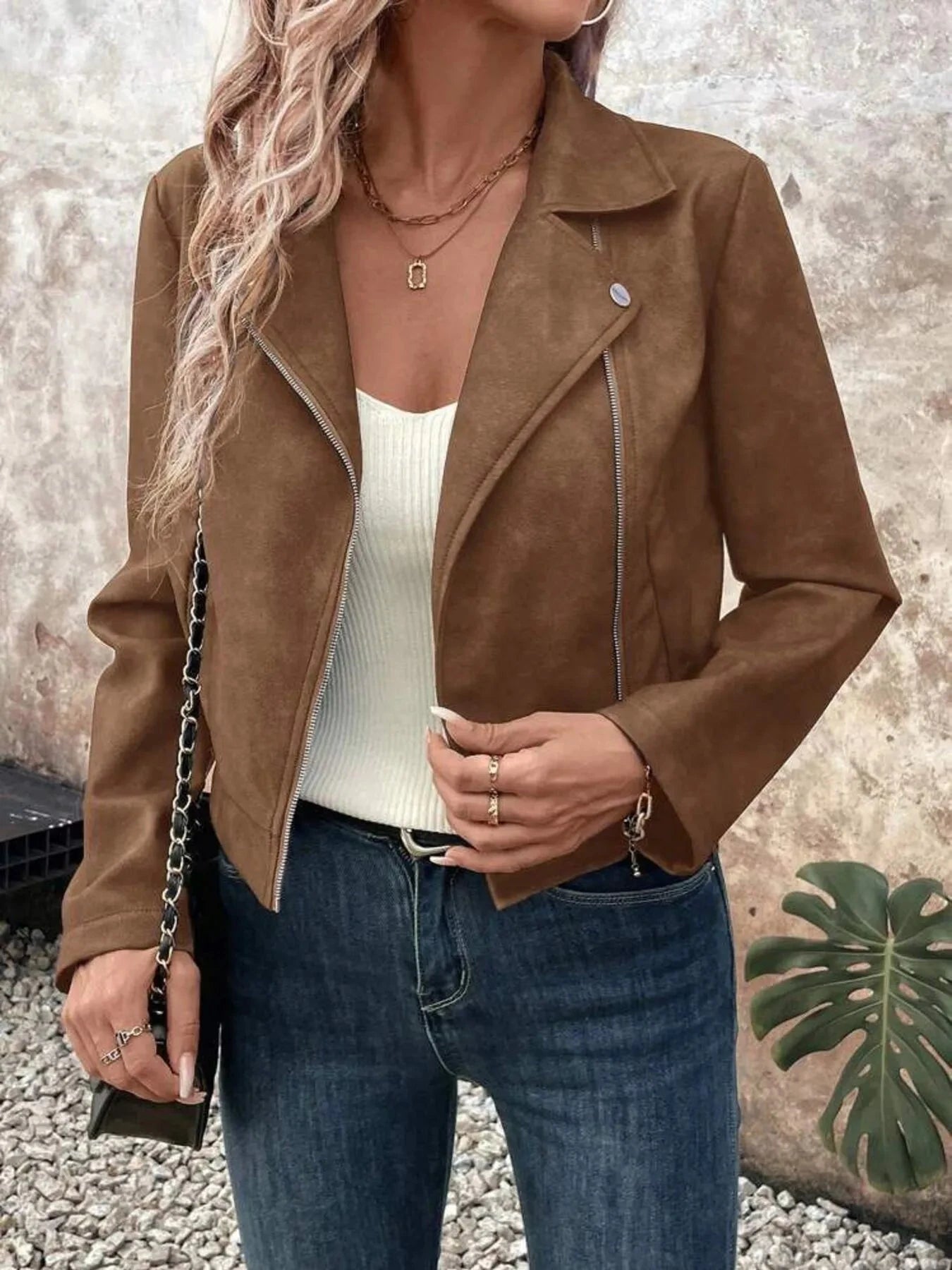 Bold & Bossy Zip-Up Suede Moto Crop Jacket Coco’s Tee Boutique