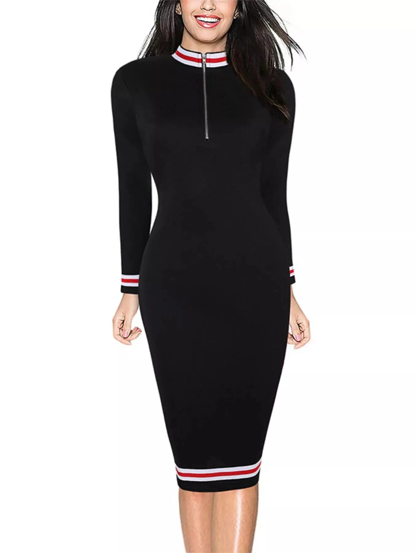 Striped Long Sleeve Bodycon Midi Dress Simply Love