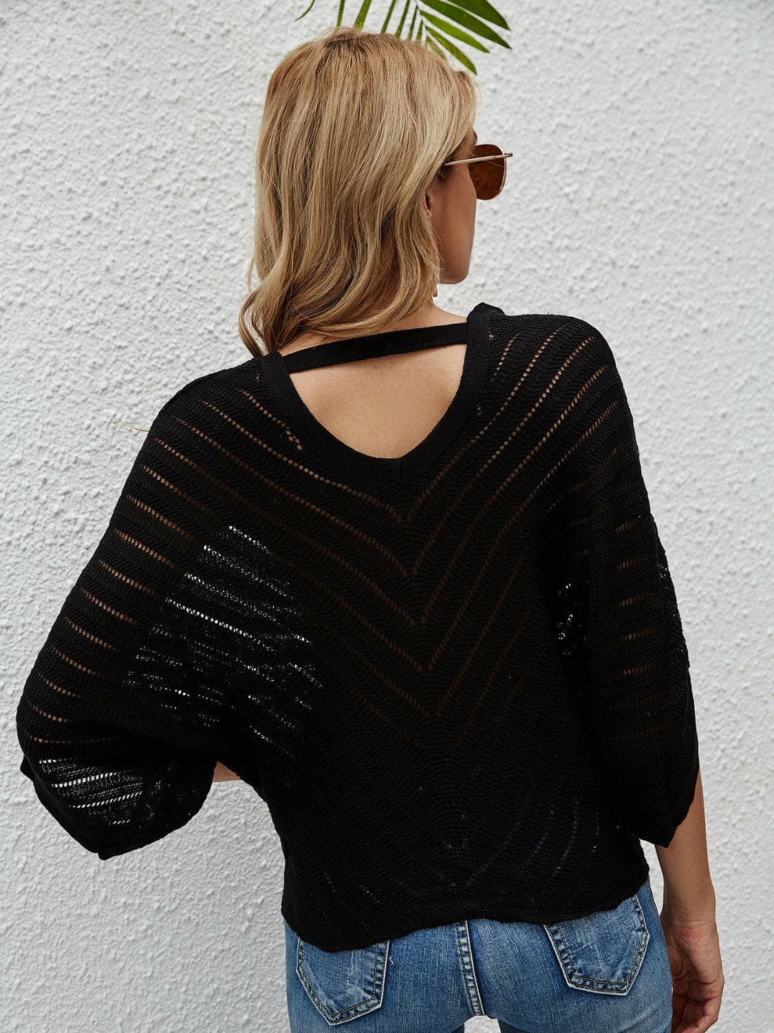 Openwork Sheer Batwing Sleeve Cover-Up.