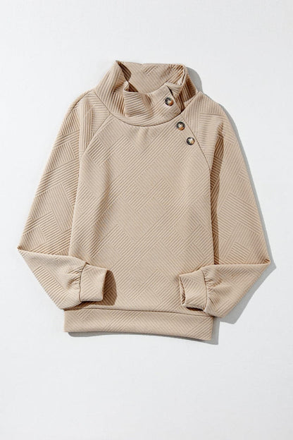 Textured Turtleneck Long Sleeve Sweatshirt.