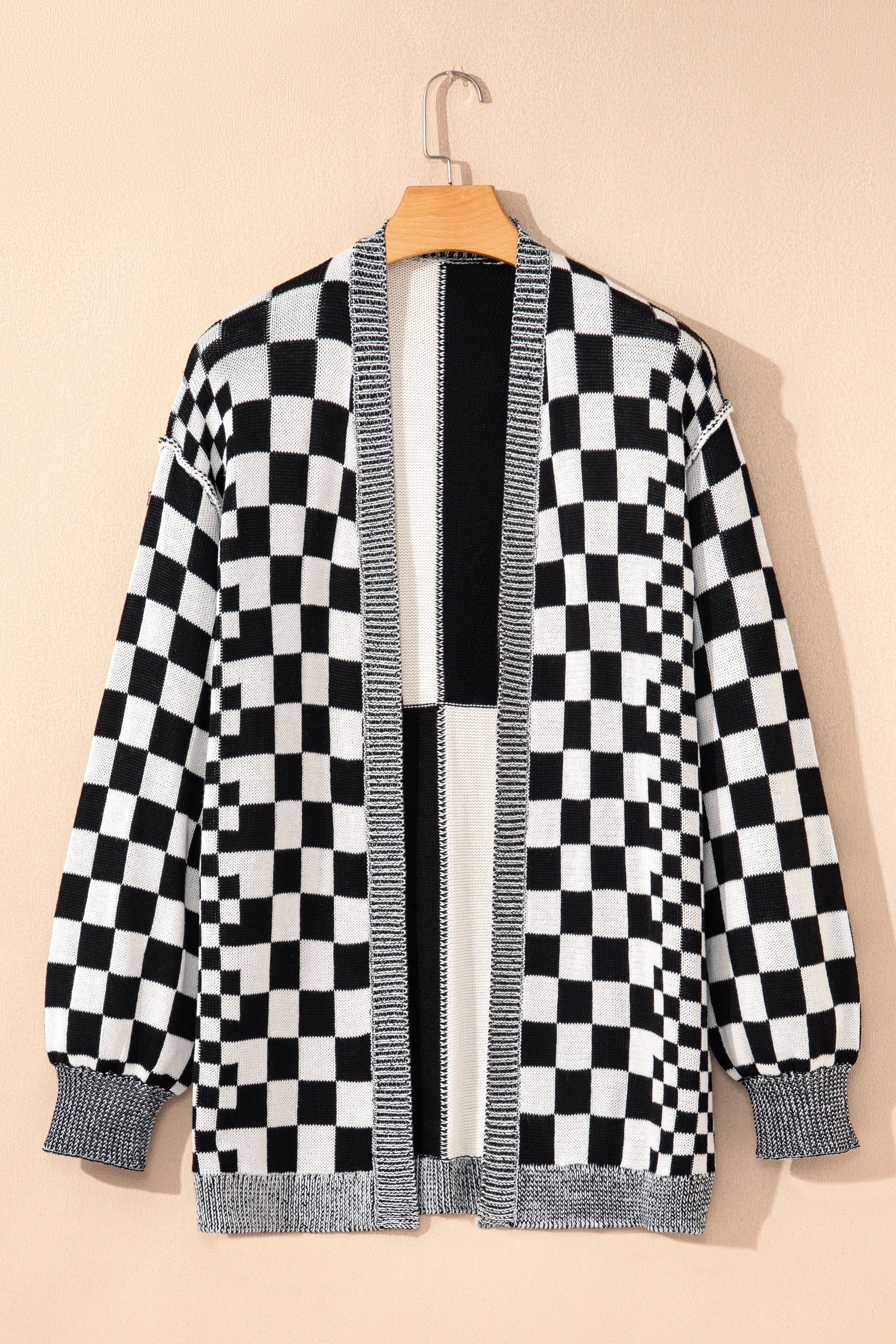 Black Plus Size Checkered Bubble Sleeve Open Front Cardigan Dear-Lover Dropshipping