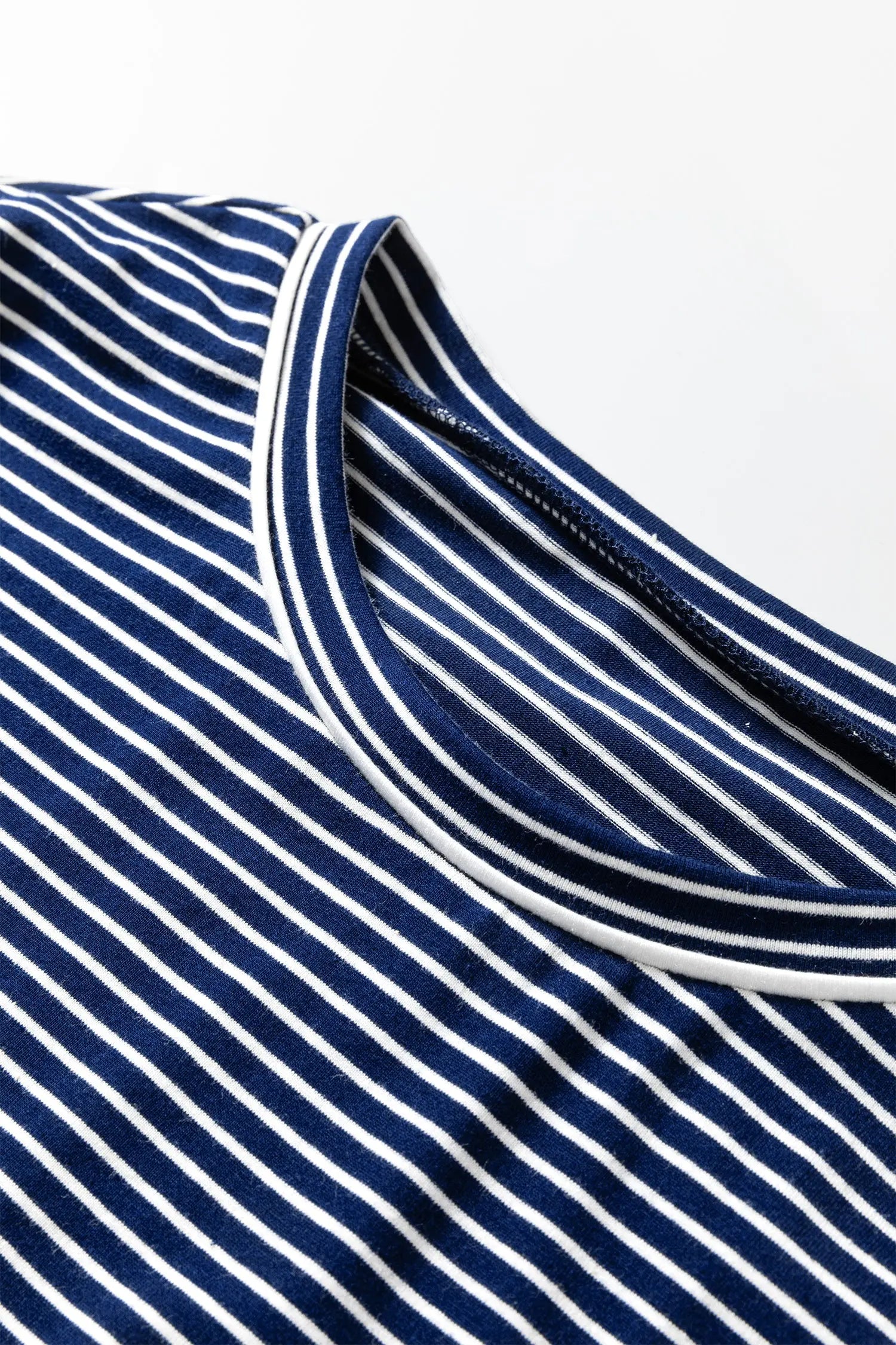 Blue Stripe Drop Shoulder Long Sleeve Tee And Buttoned Shorts Lounge Set 2pcs Dear-Lover Dropshipping