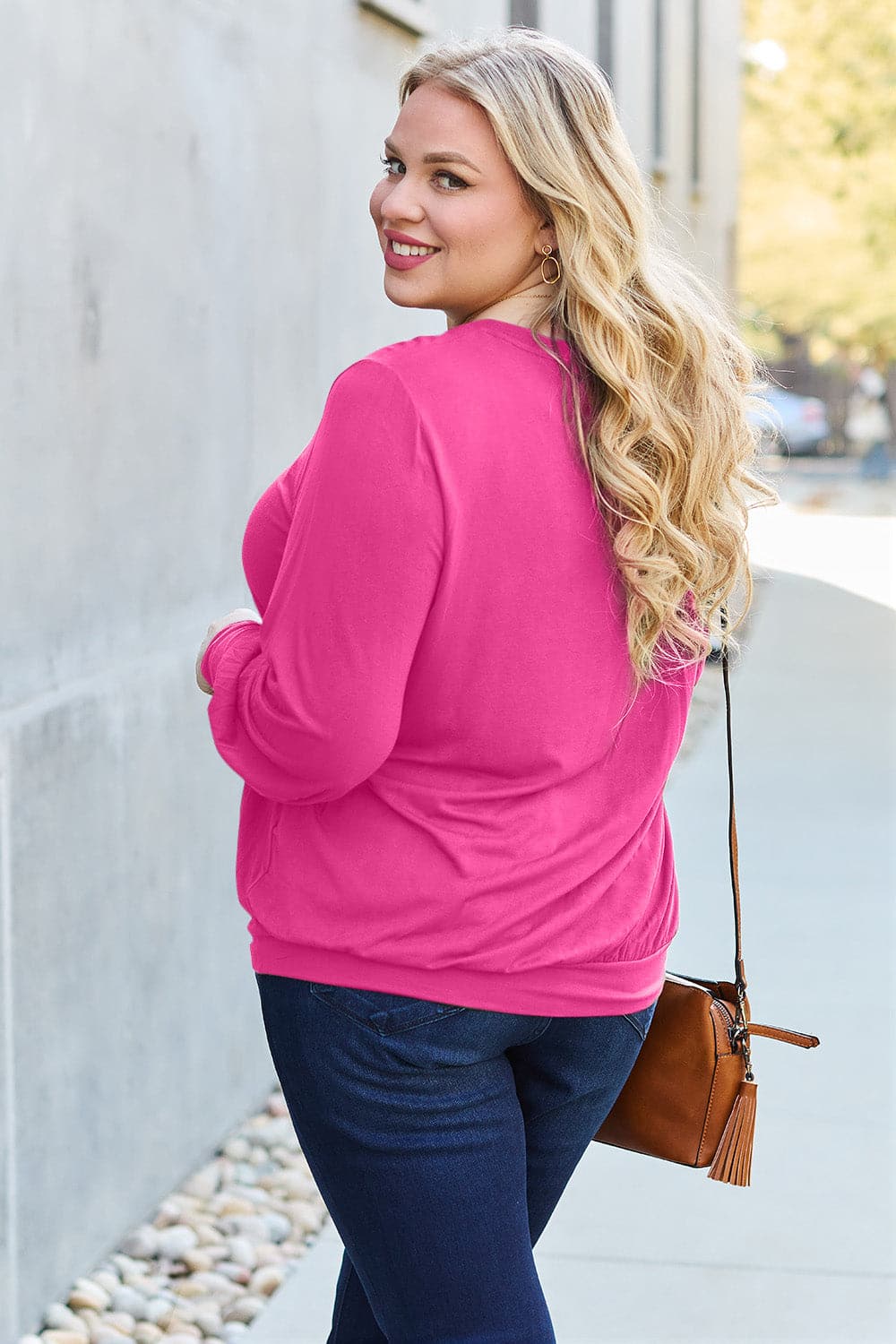 Basic Bae Full Size V-Neck Lantern Sleeve Top.