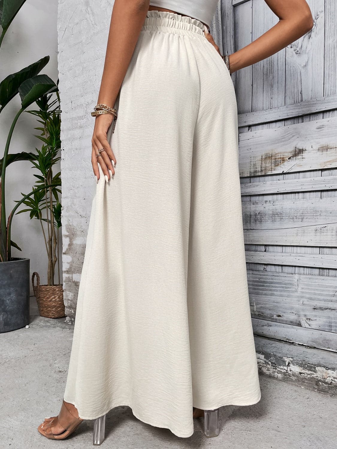 Tied High Waist Wide Leg Pants.