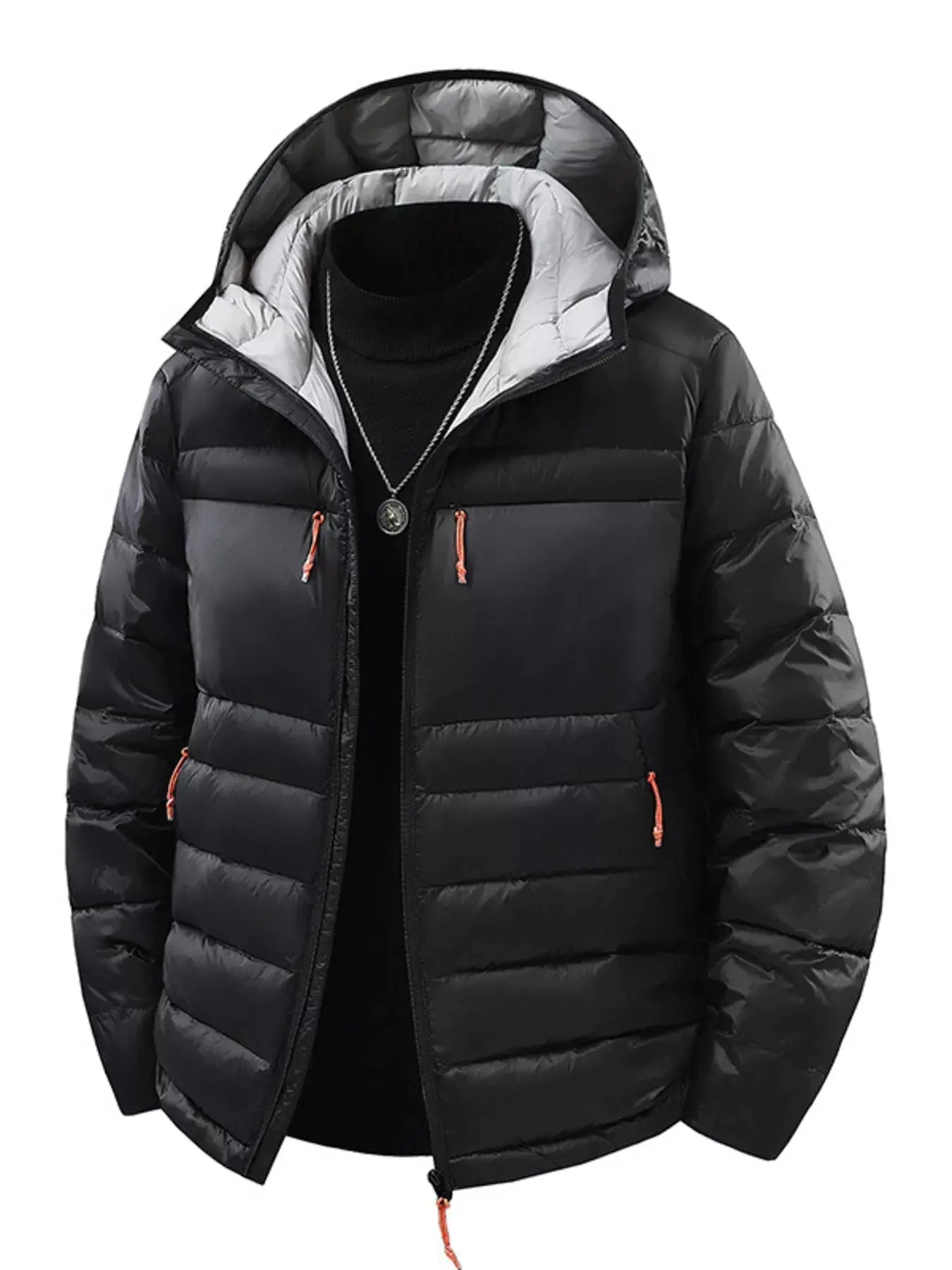 Men's Plus Size Zip Up Hooded Puffer Jacket With Contrast Panels Simply Love