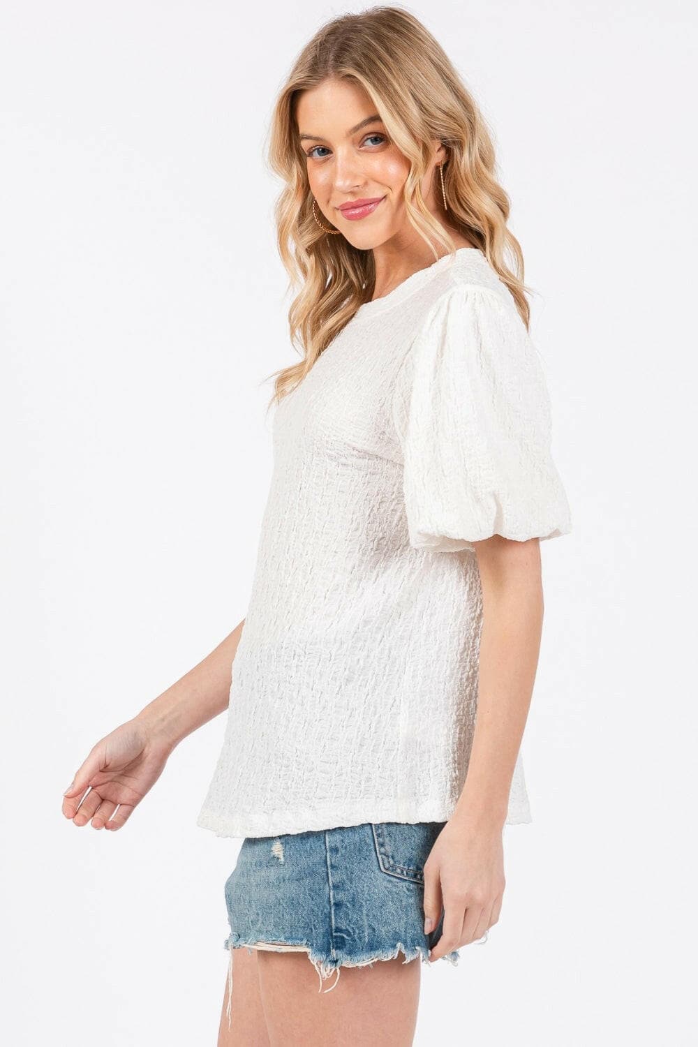 Ces Femme Textured Puff Sleeve Top.