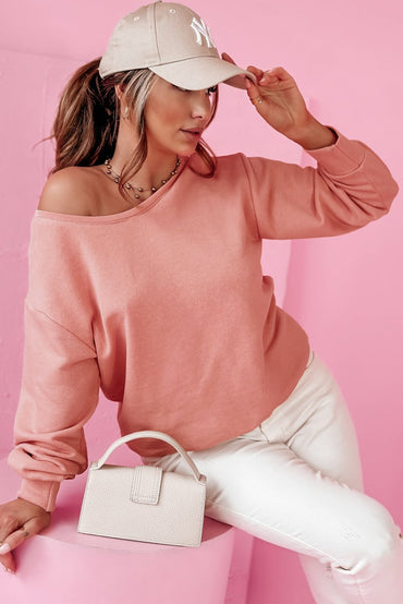 Pale chestnut bowknot back detail sweatshirt with round neck